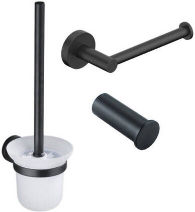 Fortifura Calvi Toiletset 3-delig toiletrolhouder zonder klep toiletborstel handdoekhaak enkel rond mat zwart SW639936 SW639935 SW1211586