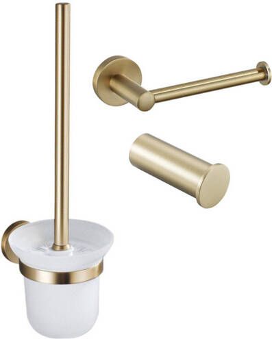 Fortifura Calvi Toiletset 3-delig toiletrolhouder zonder klep toiletborstel handdoekhaak enkel rond Geborsteld Messing PVD (Goud) SW639940 SW639941 SW1211588
