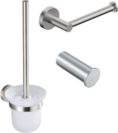 Fortifura Calvi Toiletset 3-delig toiletrolhouder zonder klep toiletborstel handdoekhaak enkel rond Geborsteld RVS PVD (RVS) SW639927 SW639930 SW639931