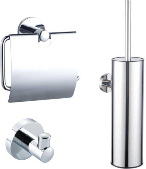 Fortifura Calvi Toiletset toiletborstelhouder gesloten handdoekhaak toiletrolhouder met klep chroom SW1111539 SW639922 SW1183142