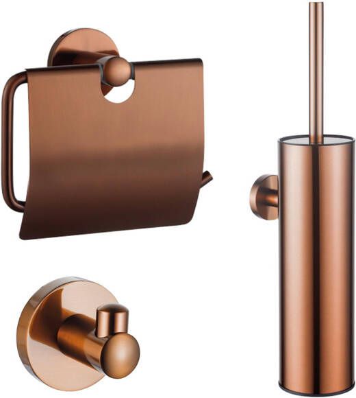 Fortifura Calvi Toiletset toiletborstelhouder gesloten handdoekhaak toiletrolhouder met klep geborsteld koper SW1183148 SW1111546 SW970049