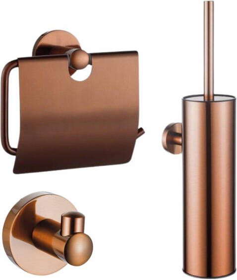 Fortifura Calvi Toiletset toiletborstelhouder gesloten handdoekhaak toiletrolhouder met klep geborsteld RVS SW1183145 SW1111542 SW639927
