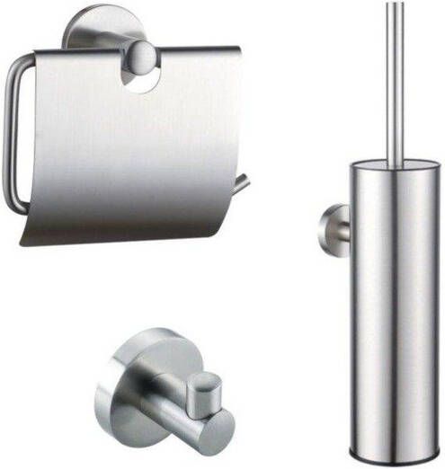 Fortifura Calvi Toiletset toiletborstelhouder gesloten handdoekhaak toiletrolhouder met klep geborsteld RVS SW1183145 SW1111542 SW639927