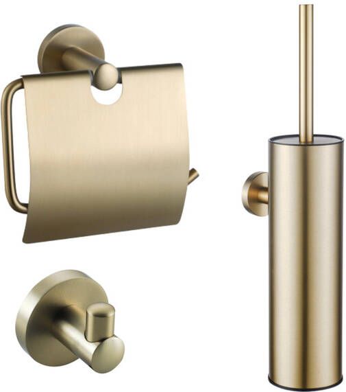 Fortifura Calvi Toiletset toiletborstelhouder gesloten handdoekhaak toiletrolhouder met klep geborsteld messing (goud) SW1183146 SW1111543 SW639937