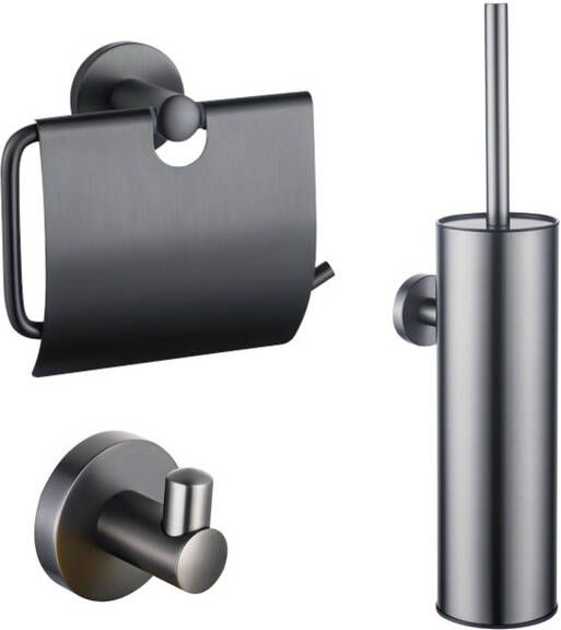 Fortifura Calvi Toiletset toiletborstelhouder gesloten handdoekhaak toiletrolhouder met klep geborsteld gunmetal SW1183147 SW1111545 SW721175