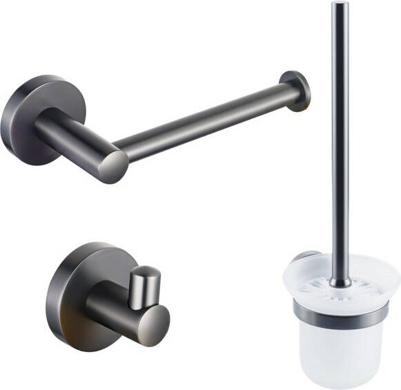 Fortifura Calvi Toiletset toiletborstelhouder open handdoekhaak toiletrolhouder zonder klep geborsteld gunmetal SW721175 SW721173 SW721172