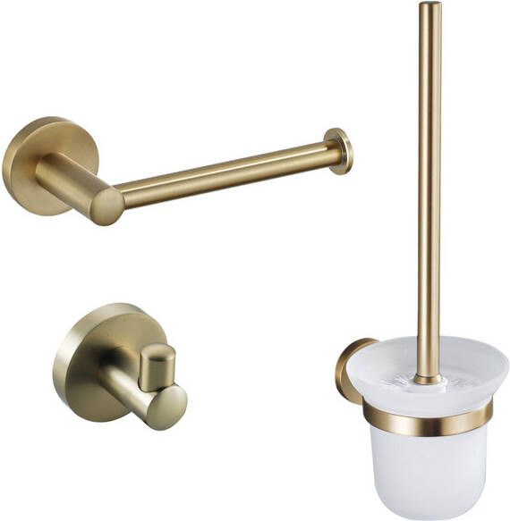 Fortifura Calvi Toiletset toiletborstelhouder open handdoekhaak toiletrolhouder zonder klep geborsteld messing (goud) SW639937 SW639940 SW639941
