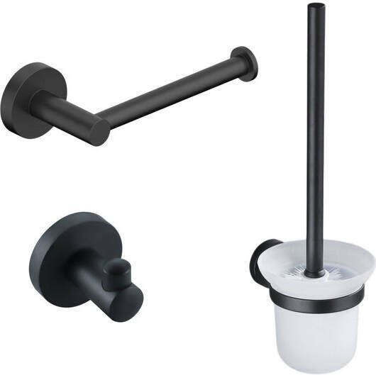 Fortifura Calvi Toiletset toiletborstelhouder open handdoekhaak toiletrolhouder zonder klep mat zwart SW639932 SW639936 SW639935