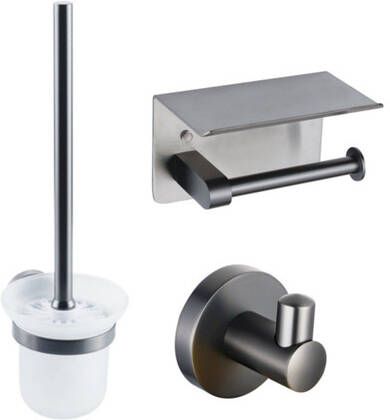 Fortifura Calvi Toiletset- toiletrolhouder- toiletborstel handoekhaak geborsteld gunmetal PVD SW1183052 SW721175 SW721173