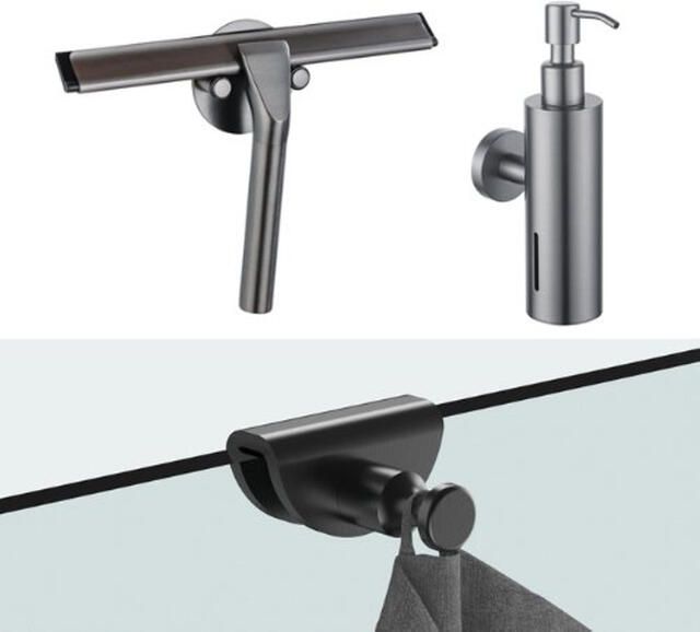 Fortifura accessoireset glaswisser zeepdispenser handdoekhaak Gunmetal geborsteld (antraciet) SW1211591 SW1111571 SW1152338