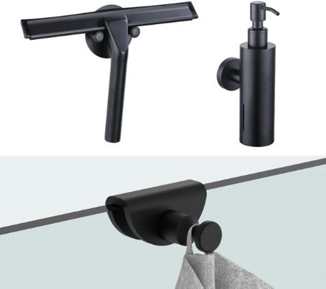 Fortifura accessoireset glaswisser zeepdispenser handdoekhaak mat zwart SW1211581 SW1111567 SW1152335