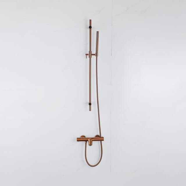 Fortifura Calvi Badkraan met glijstangset staafhanddouche metalen doucheslang geborsteld koper PVD SW970037 SW970053 SW970046 SW970048