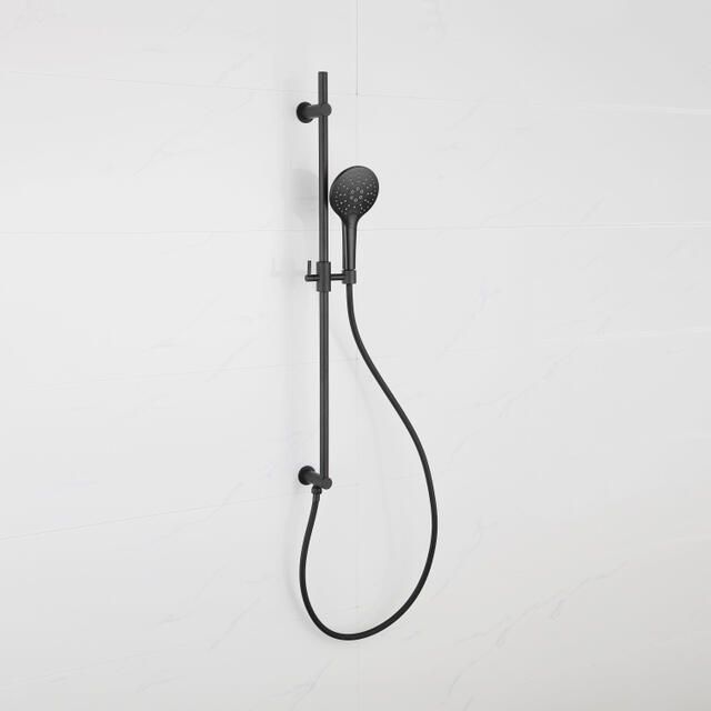 Fortifura Calvi Glijstangset geïntegreerde wandaansluitbocht doucheslang metaal- handdouche rond mat zwart SW1111528 SW706203 SW496816