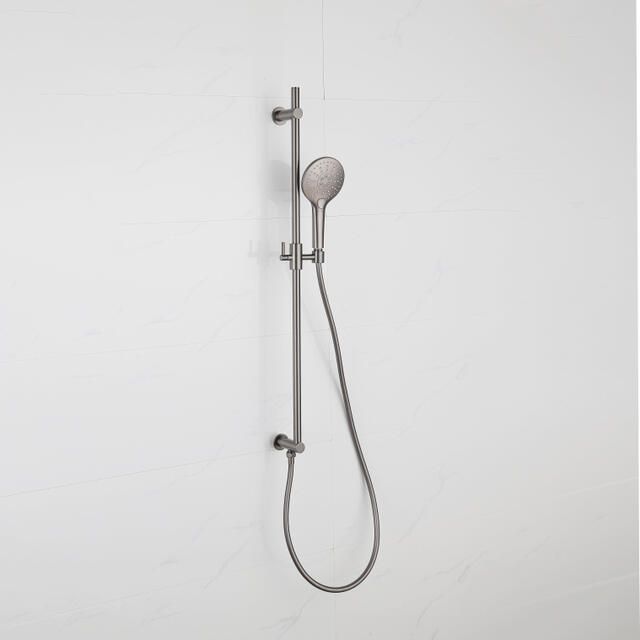 Fortifura Calvi Glijstangset geïntegreerde wandaansluitbocht doucheslang metaal- ronde handdouche Geborsteld Gunmetal PVD SW1111532 SW706207 SW799451