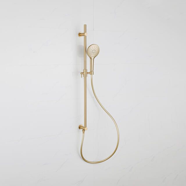 Fortifura Calvi Glijstangset geïntegreerde wandaansluitbocht doucheslang metaal- ronde handdouche Geborsteld Messing PVD (Goud) SW1111531 SW706206 SW799449