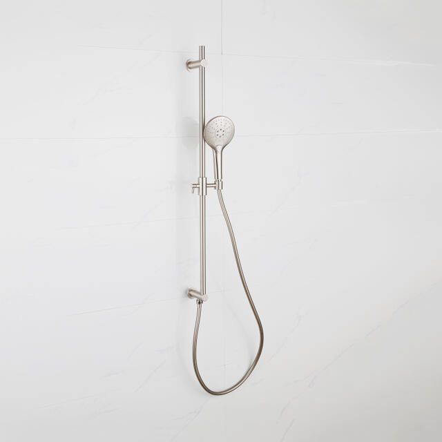 Fortifura Calvi Glijstangset geïntegreerde wandaansluitbocht doucheslang metaal- ronde handdouche Geborsteld RVS PVD (RVS) SW1111529 SW706208 SW799447