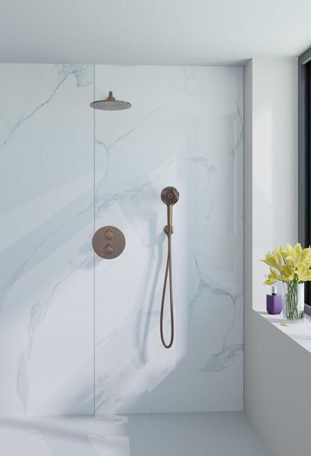 Fortifura Calvi Inbouw Regendoucheset rond thermostatisch wandarm 25cm hoofddouche ronde handdouche gladde slang Geborsteld koper PVD (Koper) SW799407 SW970041 SW970043 SW970045 SW970047 SW970