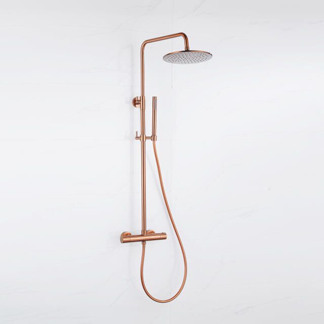 Fortifura Calvi Regendoucheset thermostatisch 30cm hoofddouche gladde slang staaf handdouche Geborsteld koper PVD (Koper) SW799407 SW970040 SW1139124