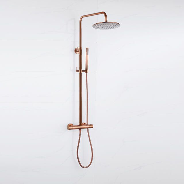 Fortifura Calvi Regendoucheset thermostatisch 30cm hoofddouche metalen slang staaf handdouche Geborsteld koper PVD (Koper) SW970040 SW1139124