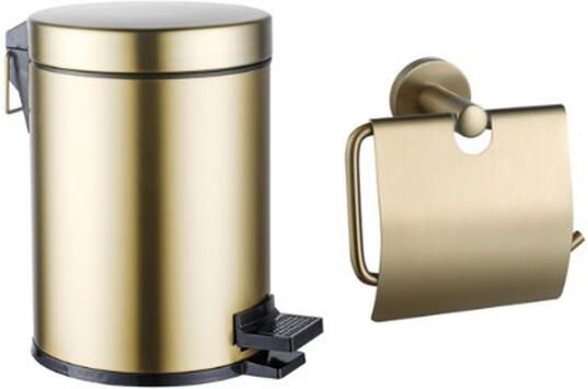 Fortifura Calvi toilet accessoireset toiletrolhouder met klep pedaalemmer 5 liter geborsteld messing SW1183146 SW1111579