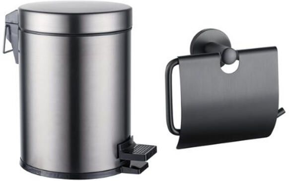 Fortifura Calvi toilet accessoireset toiletrolhouder met klep pedaalemmer 5 liter geborsteld gunmetal SW1183147 SW1111580