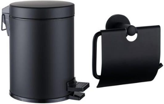 Fortifura Calvi toilet accessoireset toiletrolhouder met klep pedaalemmer 5 liter mat zwart SW1183143 SW1111577