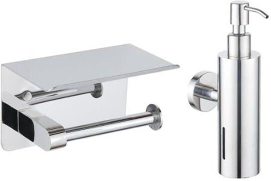 Fortifura Calvi toilet accessoireset zeepdispenser toiletrolhouder met plateau chroom SW1183056 SW1111566