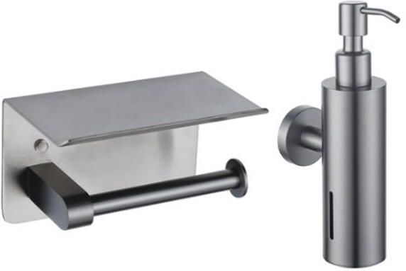 Fortifura Calvi toilet accessoireset zeepdispenser toiletrolhouder met plateau geborsteld gunmetal SW1183052 SW1111571