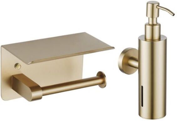 Fortifura Calvi toilet accessoireset zeepdispenser toiletrolhouder met plateau geborsteld messing SW1183053 SW1111569