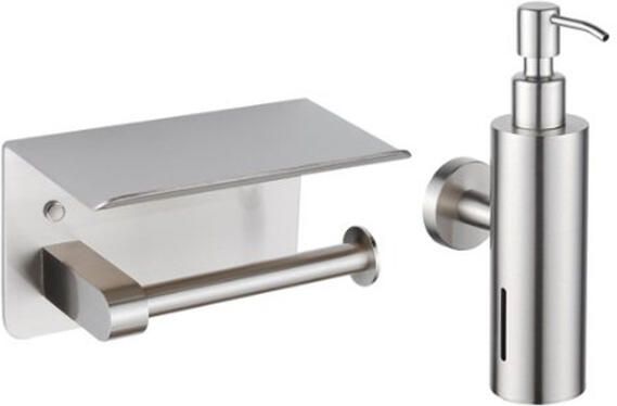 Fortifura Calvi toilet accessoireset zeepdispenser toiletrolhouder met plateau geborsteld RVS SW1183054 SW1111568