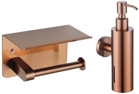 Fortifura Calvi toilet accessoireset zeepdispenser toiletrolhouder met plateau geborsteld koper SW1183051 SW1111572