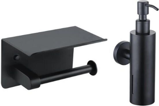 Fortifura Calvi toilet accessoireset zeepdispenser toiletrolhouder met plateau mat zwart SW1183055 SW1111567