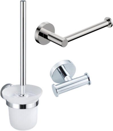 Fortifura Calvi Toiletset 3-delig toiletrolhouder zonder klep toiletborstel handdoekhaak dubbel rond Chroom SW639924 SW639926 SW1211583