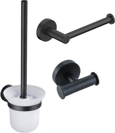 Fortifura Calvi Toiletset 3-delig toiletrolhouder zonder klep toiletborstel handdoekhaak dubbel rond mat zwart SW639936 SW639935 SW1211594