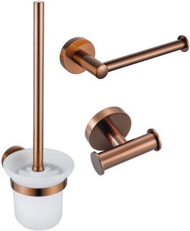 Fortifura Calvi Toiletset 3-delig toiletrolhouder zonder klep toiletborstel handdoekhaak dubbel rond Geborsteld koper PVD (Koper) SW970050 SW970052 SW1211596
