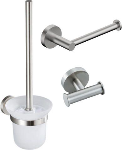 Fortifura Calvi Toiletset 3-delig toiletrolhouder zonder klep toiletborstel handdoekhaak dubbel rond Geborsteld RVS PVD (RVS) SW639930 SW639931 SW1211589
