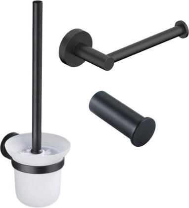 Fortifura Calvi Toiletset 3-delig toiletrolhouder zonder klep toiletborstel handdoekhaak enkel rond mat zwart SW639936 SW639935 SW1211586