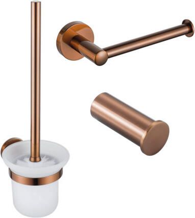 Fortifura Calvi Toiletset 3-delig toiletrolhouder zonder klep toiletborstel handdoekhaak enkel rond Geborsteld koper PVD (Koper) SW970050 SW970052 SW1211593