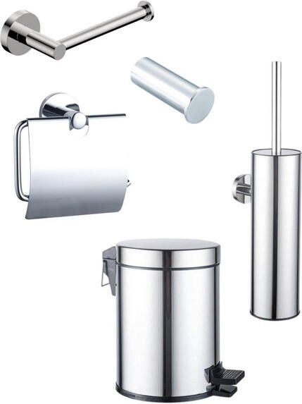Fortifura Calvi Toiletset 5-delig toiletrolhouder reserverolhouder toiletborstelhouder handdoekhaak pedaalemmer chroom SW1183142 SW639926 SW1111539 SW1211590 SW1111576
