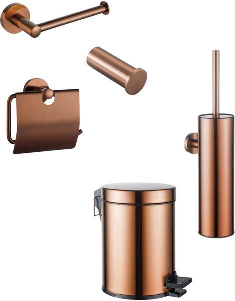 Fortifura Calvi toiletset 5-delig toiletrolhouder reserverolhouder toiletborstelhouder handdoekhaak pedaalemmer Geborsteld koper PVD SW1183148 SW970050 SW1111546 SW1211593 SW1111581