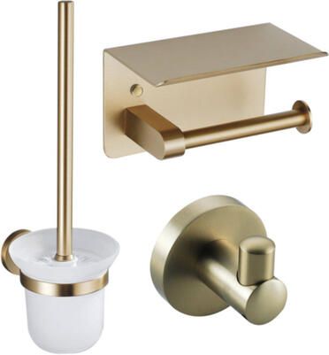 Fortifura Calvi Toiletset- toiletrolhouder- toiletborstel handoekhaak Geborsteld Messing PVD SW1183053 SW639937 SW639940