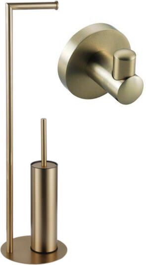 Fortifura Calvi vrijstaande toiletrolhouder met toiletborstel met handoekhaak Geborsteld Messing PVD (Goud) SW639937 SW1189060