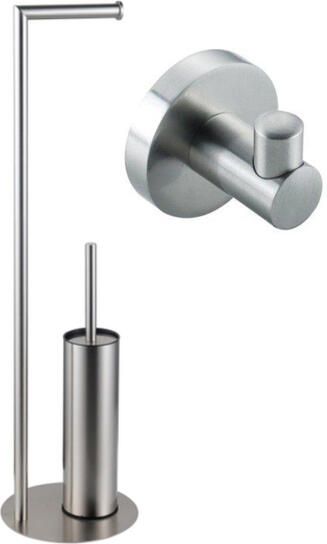 Fortifura Calvi vrijstaande toiletrolhouder met toiletborstel met handoekhaak Geborsteld RVS PVD (RVS) SW1189059 SW639927