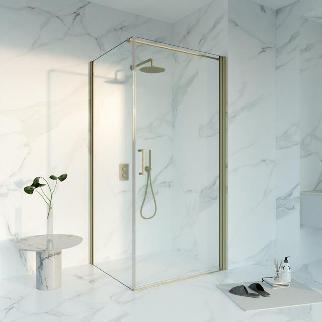 Fortifura Galeria Douchecabine 90x160x200 Profiel veiligheidsglas anti kalk Geborsteld Messing PVD (Goud) SW1122488 SW797918 SW797910