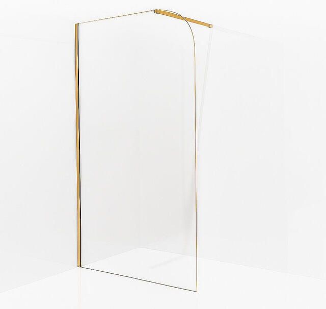 Fortifura Galeria Inloopdouche 90x200cm afgeronde glaswand helder glas wandarm geborsteld messing PVD (Goud) SW1245009 SW797910