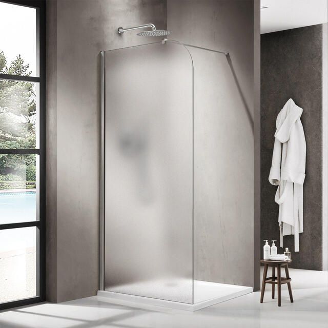 Fortifura Galeria Inloopdouche 100x200cm afgeronde glaswand links mat glas wandarm Chroom SW1418375 SW797904