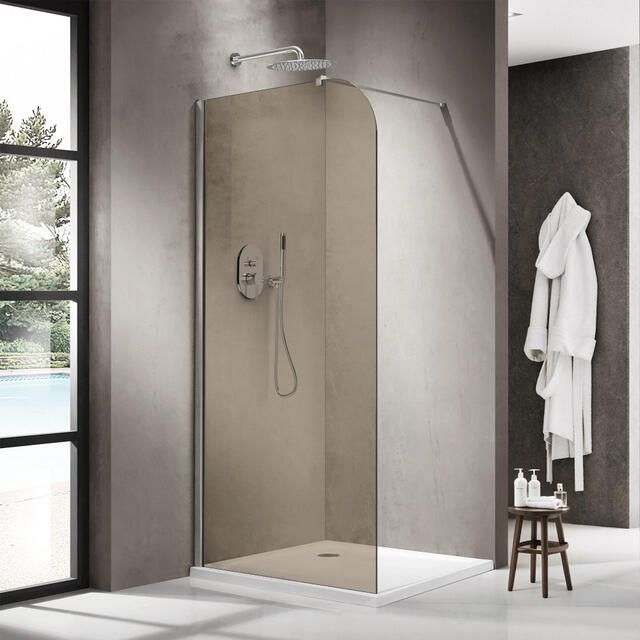 Fortifura Galeria Inloopdouche 120x200cm afgeronde glaswand rook glas wandarm Chroom SW1418367 SW797904