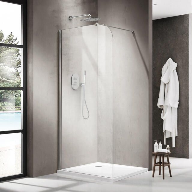 Fortifura Galeria Inloopdouche 120x200cm afgeronde glaswand helder glas wandarm Chroom SW1418382 SW797904