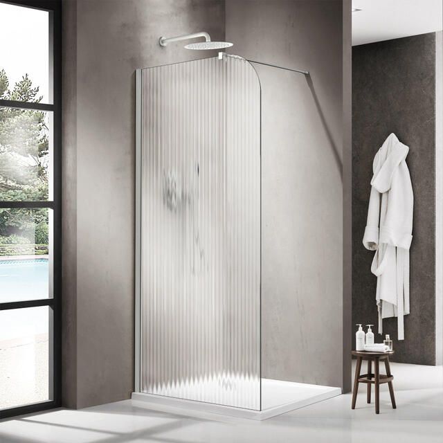 Fortifura Galeria Inloopdouche 120x200cm afgeronde glaswand links ribbel glas wandarm mat wit SW1418372 SW797906