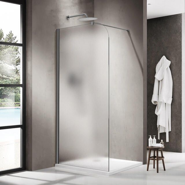 Fortifura Galeria Inloopdouche 140x200cm afgeronde glaswand links mat glas wandarm geborsteld gunmetal PVD SW1418378 SW797907